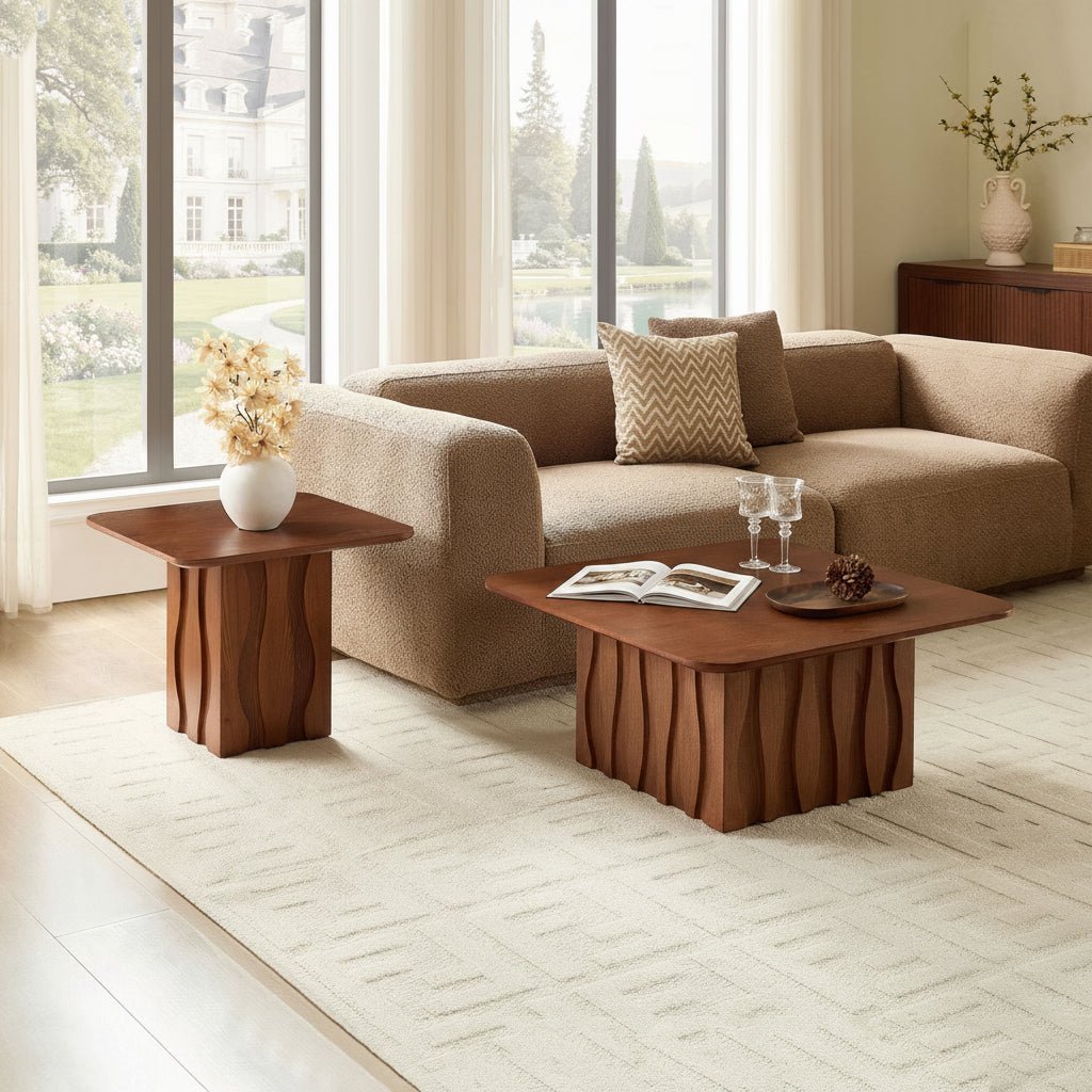 2PCS Nesting Square Coffee Table Set with Wavy Fluted Base - Image 4