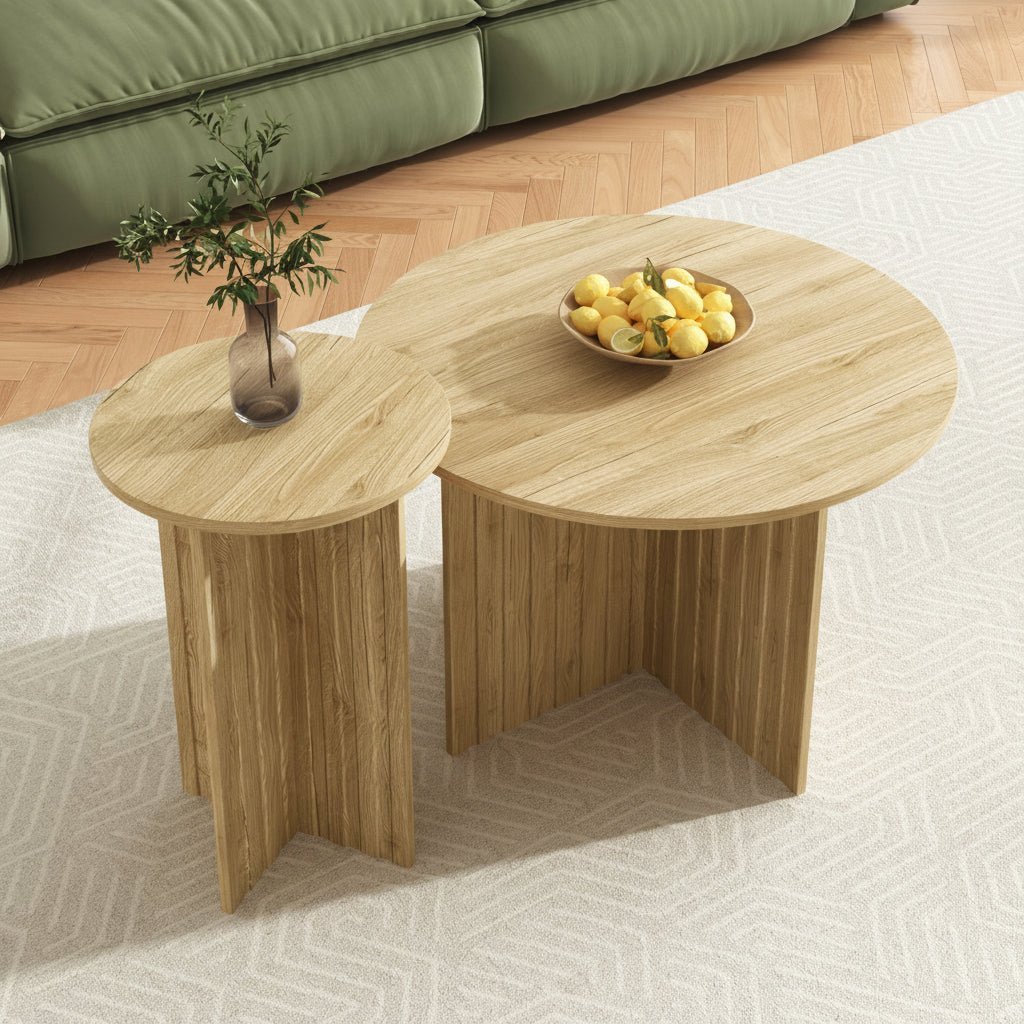 Modern 2-Piece Wooden Nest Table Set Scandinavian Round Design - Image 4